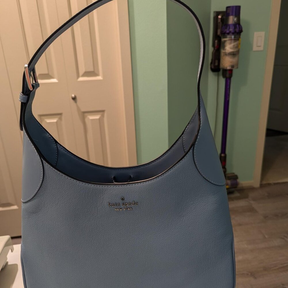 New Kate Spade Aster Leather Shoulder Bag in Dusty Blue